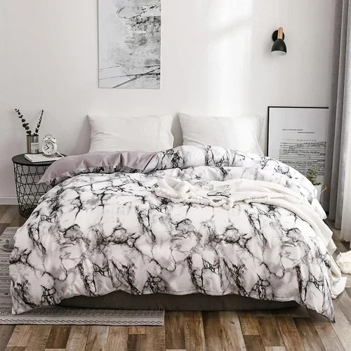 Miniatura 7 de Juego de 3 piezas de ropa de cama de mármol, funda de edredón de poliéster, juego de funda de edredón para el hogar, dormitorio, hotel, tamaño doble