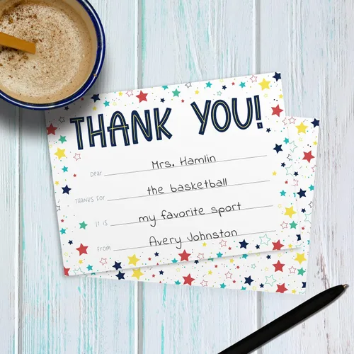 Miniatura 4 de Colorful Stars Thank You Flat Cards / 20 Gender Neutral Kids Fill In Gratitude Note Cards With White Envelopes / 4 5/8" x 6 1/4" Birthday Party