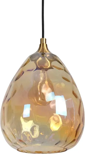 Iluminación colgante dorada con pantalla de vidrio martillado ámbar, lámpara colgante Art Deco de 1 luz para isla de cocina, comedor, dormitorio
