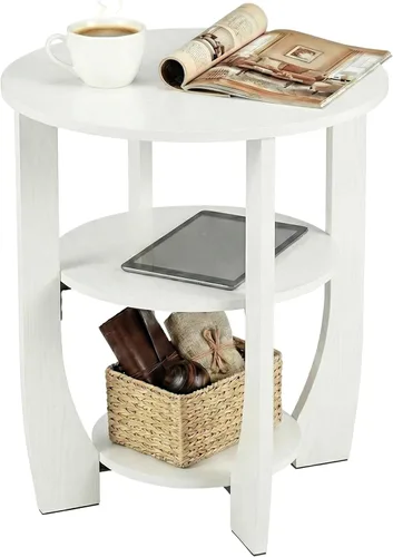 Miniatura 15 de Mesa auxiliar redonda, mesa auxiliar de 3 niveles con almacenamiento, mesa decorativa negra de 19.7 pulgadas, mesita de noche para dormitorio, sala