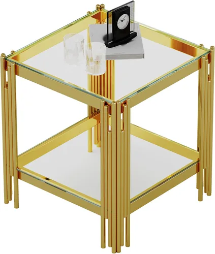 Miniatura 222 de Mesa de centro de cristal de lujo, mesa de centro de sofá de 47 pulgadas con marco de acero inoxidable dorado y parte superior de vidrio negro, mesa