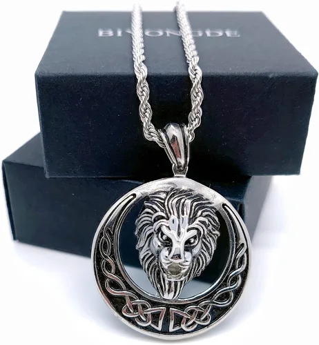 Miniatura 2 de Collar con colgante de cabeza de león de Judá de acero inoxidable con cadena, para hombre y mujer
