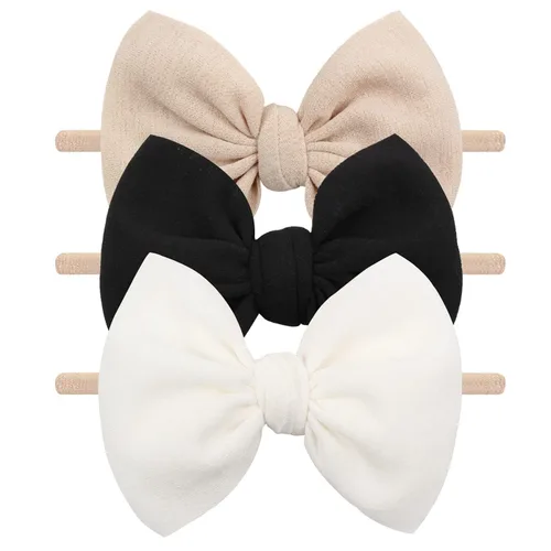 YanJie 3 piezas de diademas suaves de nailon para bebés, niñas con lazo, diademas para el cabello, accesorios para el cabello para recién nacidos,