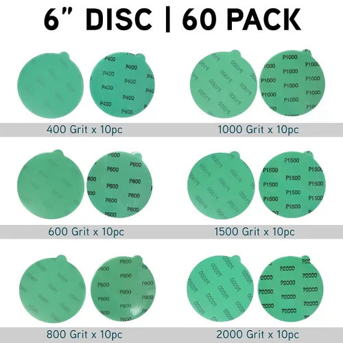 Miniatura 5 de LotFancy Discos de lijado PSA de 6 pulgadas con pestañas, 60 unidades de papel de lija de grano 400, 600, 800, 1000, 1500, 2000, papel de lija
