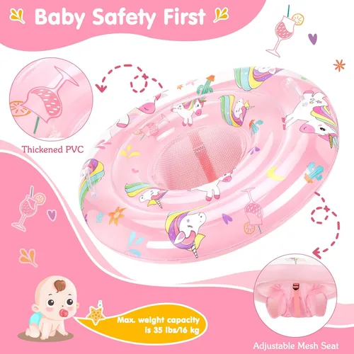 Miniatura 3 de Flotadores de natación para bebés con asiento ajustable, flotadores inflables de PVC de doble capa para niños pequeños Lindo Pony