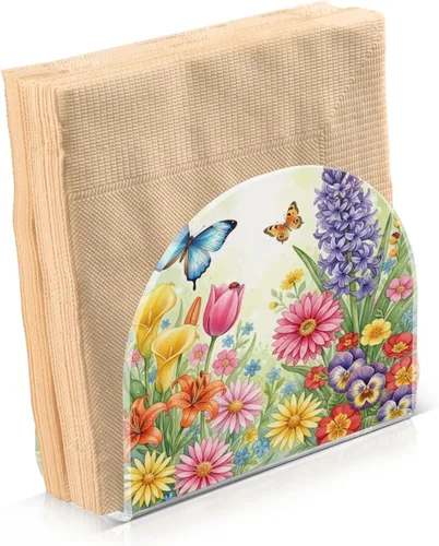 Miniatura 13 de Servilletero de acrílico transparente con girasol y mariposa, servilletero, dispensador de mesa de comedor para cocina, restaurante, decoración