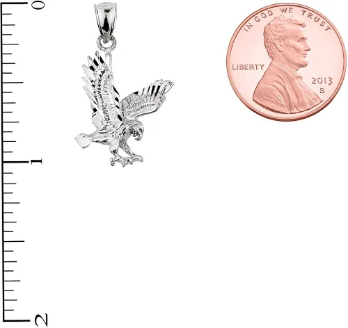 Miniatura 2 de Colgante texturizado de oro blanco de 14 quilates con dije de águila de aterrizaje, Oro blanco