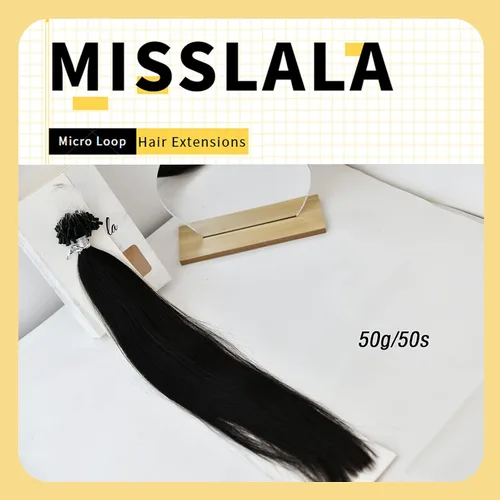 Miniatura 4 de Extensiones de cabello humano microlink de 16 pulgadas, extensiones de cabello natural suave de microcuentas, color #1 negro azabache, 100% cabello