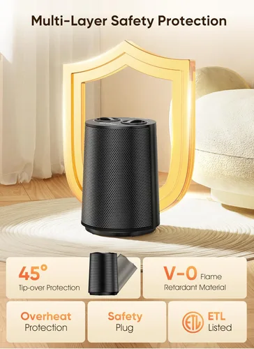 Miniatura 6 de GiveBest Calentador de espacio, calentadores portátiles de 1500 W para uso en interiores, calentador de cerámica PTC con modos de calefacción y Negro