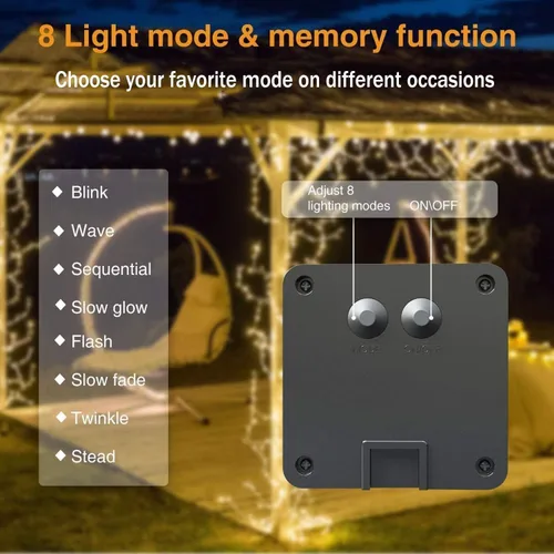 Miniatura 3 de Luces de cascada de hadas solares para exteriores, impermeables, 200 LED, 8 modos, luz de regadera (SIN REGADERA), luces de cadena alimentadas por