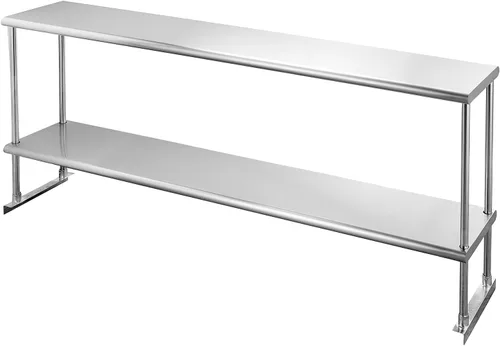 Hally - Estante doble de acero inoxidable de 12 x 72 pulgadas, capacidad de peso de 420 libras, estante comercial de 2 niveles para preparación y