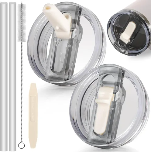 Miniatura 11 de 14 oz Tapa con popote abatible de repuesto para accesorios de vaso Stanley, 2 tapas antiderrames a prueba de derrames para vasos Stanley de 14 oz
