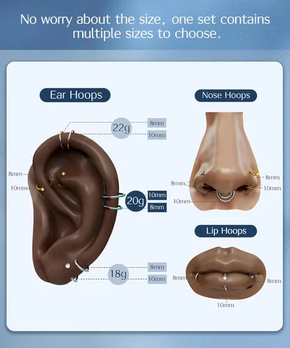 Miniatura 2 de FIBO STEEL - 5 piezas de acero inoxidable, 18G a 22G, joyería corporal, piercing de nariz para mujer