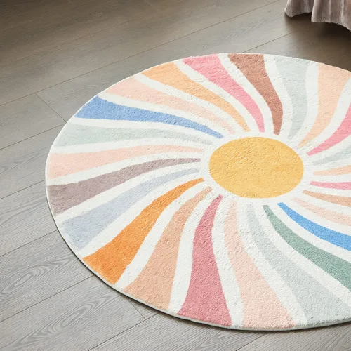 Miniatura 7 de Topotdor Alfombra redonda con diseño de arco iris, colorida alfombra bohemia para niños, ultra suave, lavable, para habitación de bebé, dormitorio