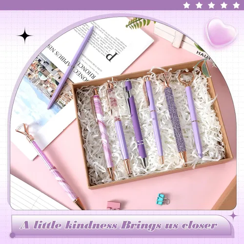 Miniatura 6 de Supervitae 8 Bolígrafos Morados para Mujer, Papelería Escolar, Regalos de Diario, Arena Líquida con Purpurina, Bolígrafos de Tinta Negra, Regalos