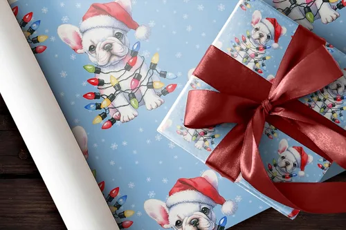 Miniatura 7 de Lindas luces de Navidad, papel de regalo de bulldog francés de Navidad, decoración de Navidad con temática de perro cachorro