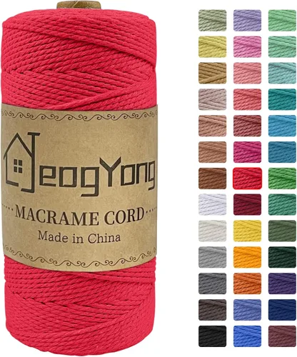 Miniatura 9 de JeogYong Cuerda de macramé de 0.078 pulgadas x 218 yardas, cuerda de algodón natural torcida de 3 hebras, cuerda de algodón de color para colgar Café
