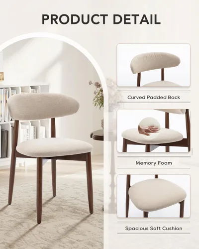 Miniatura 2 de Juego de 2 sillas de comedor, sillas de comedor tapizadas de granja, sillas de cocina de tela moderna con patas de madera maciza, color beige