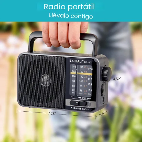 Miniatura 4 de Radio transistor AM/FM portátil con altavoz, alimentada por batería o USB - Radio compacta de emergencia para interior, exterior, viajes y tormentas