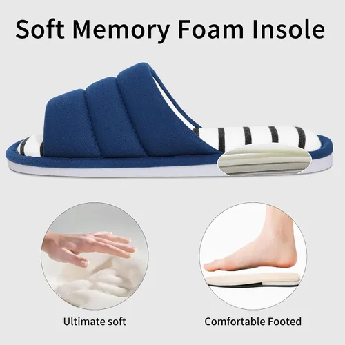 Miniatura 5 de Shevalues Pantuflas con punta abierta para mujer y hombre, de algodón suave, para interior, con espuma viscoelástica, fáciles de poner, pantuflas