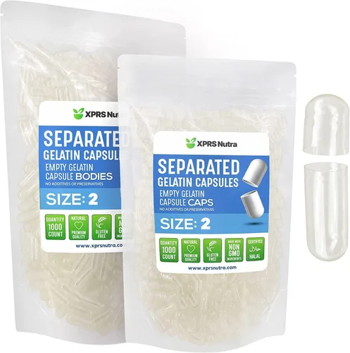 Miniatura 7 de XPRS Nutra Cápsulas separadas de gelatina tamaño 2 – 100 cápsulas vacías separadas en bolsas – Pastillas de gelatina transparente tamaño 2 vacías