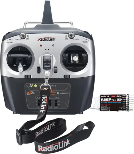 Radiolink T8FB 2.4GHz 8 canales RC Transmisor y receptor remoto R8EF Controlador de doble palo con correa para avión RC, avión, barco, coche y más