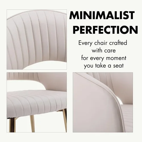 Miniatura 9 de Hyfirm Juego de 2 sillas de comedor de cuero, modernas sillas de cocina color dorado crema con respaldo hueco, sillas laterales tapizadas para sala