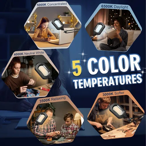 Miniatura 4 de Lupa cuadrada de 12X con luz y soporte con 144 LED de brillo, 5 modos de color, lupa iluminada manos libres, 10 brillo regulable, lámpara