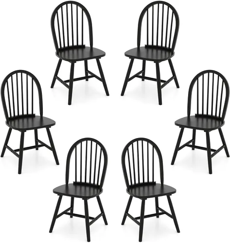 Miniatura 15 de Juego de 2 sillas de comedor de roble de 18 pulgadas, sillas Windsor de madera con respaldo de husillo para isla de cocina de campo
