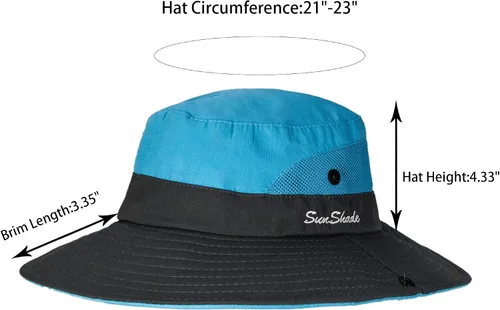 Miniatura 32 de Sombrero de sol de verano para mujer, cola de caballo – Protección UV de malla de ala ancha plegable con agujero para cola de caballo