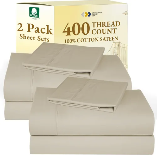 Miniatura 22 de Juego de sábanas split king para cama ajustable de 100% algodón natural satinado de 400 hilos, transpirables/duraderas, con esquinas 07 - Gris claro