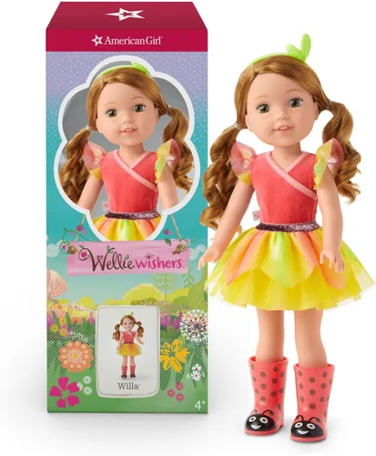 American Girl WellieWishers - Muñeca Willa de 14.5 pulgadas con leotardo coral, falda de malla, diadema y botas, para mayores de 4 años