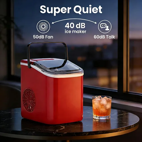 Miniatura 7 de Máquina de hielo para encimera con asa, pequeña máquina de hielo portátil autolimpiante con cesta y cuchara, 26 libras/24 horas, 9 cubitos de hielo