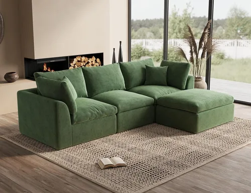 Miniatura 37 de ohllob Sofás seccionales Cloud de 110 pulgadas para sala de estar, sofá deshuesado en forma de L con otomana, sofá modular de 3 plazas, color negro
