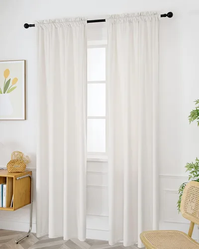 Miniatura 2 de SMILETIME - Cortinas de terciopelo blanco con bolsillo para barra, aisladas térmicamente, suaves, con filtro de luz y privacidad, para dormitorio