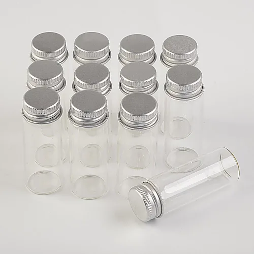 Miniatura 4 de 100 unidades 0.5 fl oz botellas de vidrio con tapa de metal vacío pequeña botella de deseos frascos de vidrio (100, 0.5 fl oz)