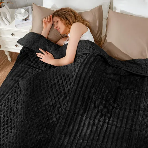 Miniatura 9 de Uttermara Manta con peso de vellón para adultos, tamaño individual, 15 libras, manta suave con peso Sherpa para dormir y relajarse, manta pesada