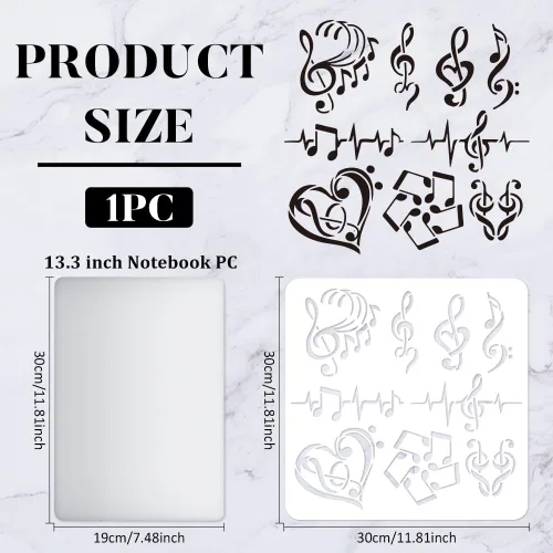 Miniatura 2 de FINGERINSPIRE Plantillas de notas musicales – Plantilla de notas de corazón de plástico de 11.8 x 11.8 pulgadas, patrón de varias formas