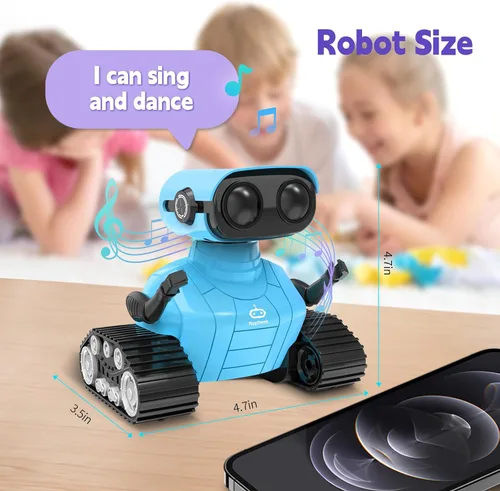 Miniatura 6 de Playsheek Robot Toy - Robot recargable Emo RC con demostración automática para niños, mayores de 3 años - Azul