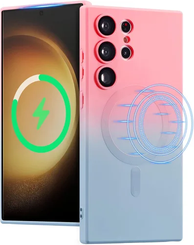 Miniatura 10 de UEEBAI Funda magnética para Samsung Galaxy S22 Ultra 5G, lujosa funda de color neón degradado compatible con funda de cargador MagSafe con protector