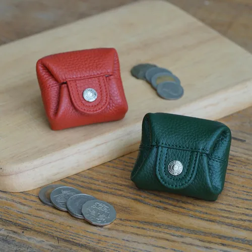 Miniatura 85 de Cockatoo Monedero de cuero genuino para cambio, mini billetera con bolsillo a presión para hombres y mujeres, Rojo (Aurora Red), Casual