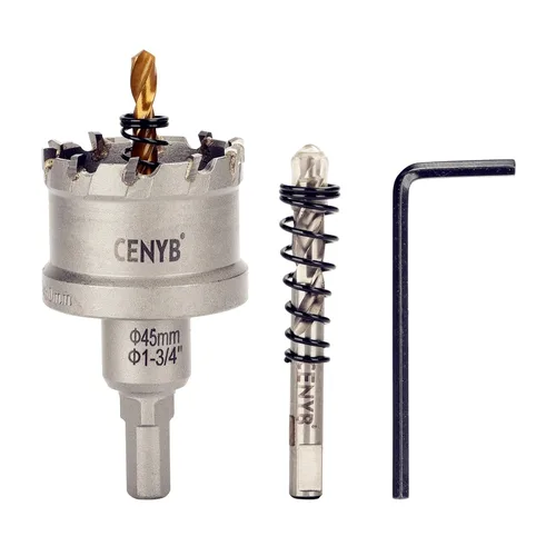 Miniatura 47 de 10 piezas (16-54 mm) Kit de sierra perforadora de carburo TCT para metales duros. Incluye 2 brocas de titanio, 1 broca piloto escalonada y 2 llaves