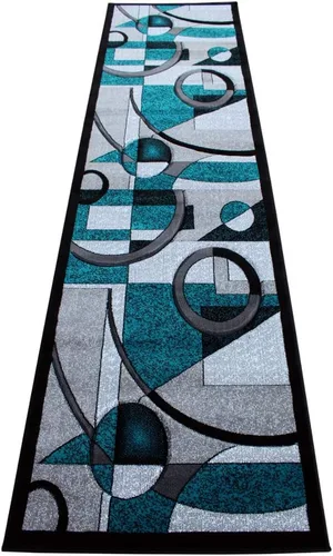 Masada Rugs Sophia Collection - Alfombra de pasillo tallada a mano, moderna, contemporánea, turquesa, gris, negro (2 pies 8 pulgadas x 10 pies)