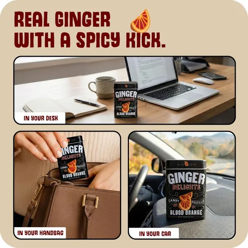 Miniatura 4 de Ginger Delights Dulces de Naranja Sanguina Raíz de Jengibre Molido Genuina, Sabores Naturales Certificado Kosher, Vegano, Sin Gluten Sin