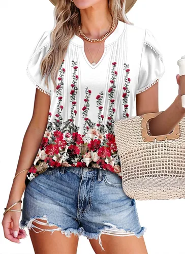 Miniatura 2 de BETTE BOUTIK Camisetas de verano para mujer, plisadas, sin mangas, túnica de manga corta