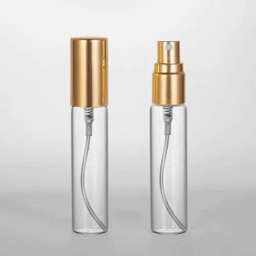 Miniatura 5 de Juego de 20 botellas de perfume de viaje de 10 ml, atomizador recargable, botella vacía hidratante (con tapas doradas)