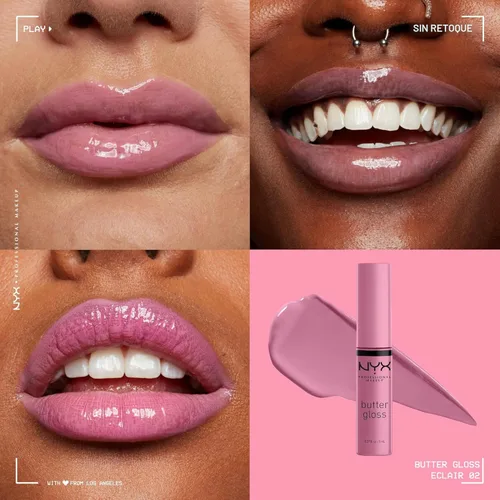 Miniatura 3 de NYX MAQUILLAJE PROFESIONAL Brillo de mantequilla, brillo de labios no pegajoso, - Eclair (rosa)
