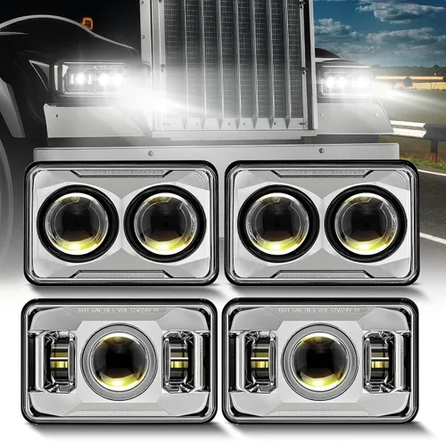 Miniatura 8 de Faros delanteros LED homologados por DOT de 4 x 6 pulgadas, 1000% más brillantes, 120W, compatibles con Kenworth T800 T600, Peterbilt 379