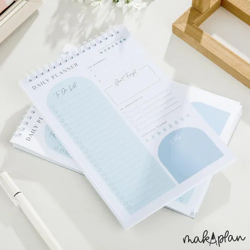 Miniatura 3 de Planificador Diario Bloc de Notas de Lista de Tareas 60 Páginas Sin Fecha, Azul Pastel, Encuadernación en Espiral de Doble Anillo 6x9 Pulgadas Bloc