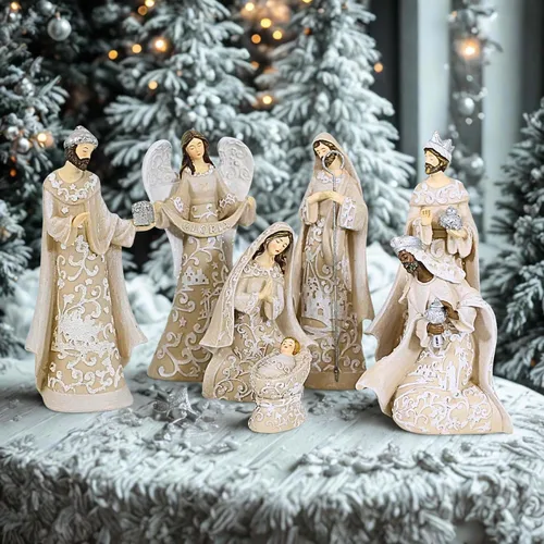 Miniatura 2 de Nativity Sets - Juego exclusivo de 7 piezas de Belén, cuenta con la Sagrada Familia con los 3 Reyes y un Ángel Gloria, 7.5 pulgadas